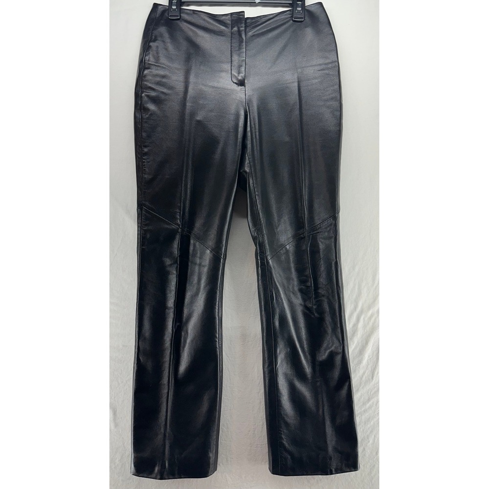 Margaret Godfrey Womens Black Leather Straight Leg Pants High Rise Size 8